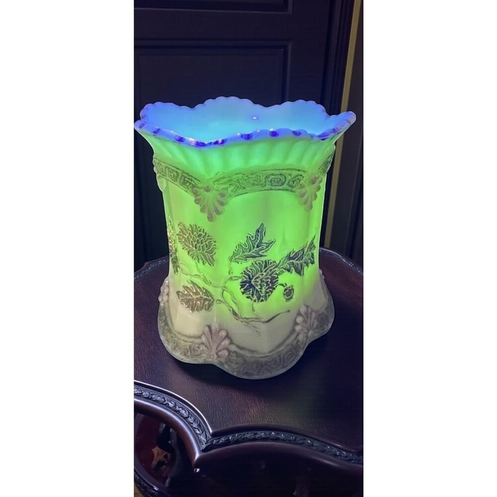 Antique Northwood Chrysanthemum Sprig Custard Glass Spooner-Uranium Art Glass